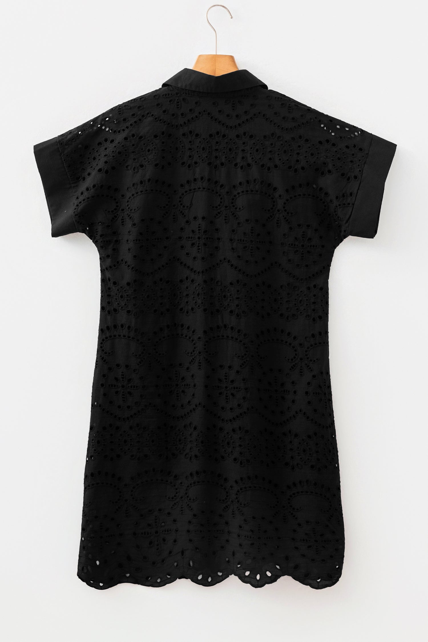 Green Solid Color Eyelet Embroidered T Shirt Mini Dress