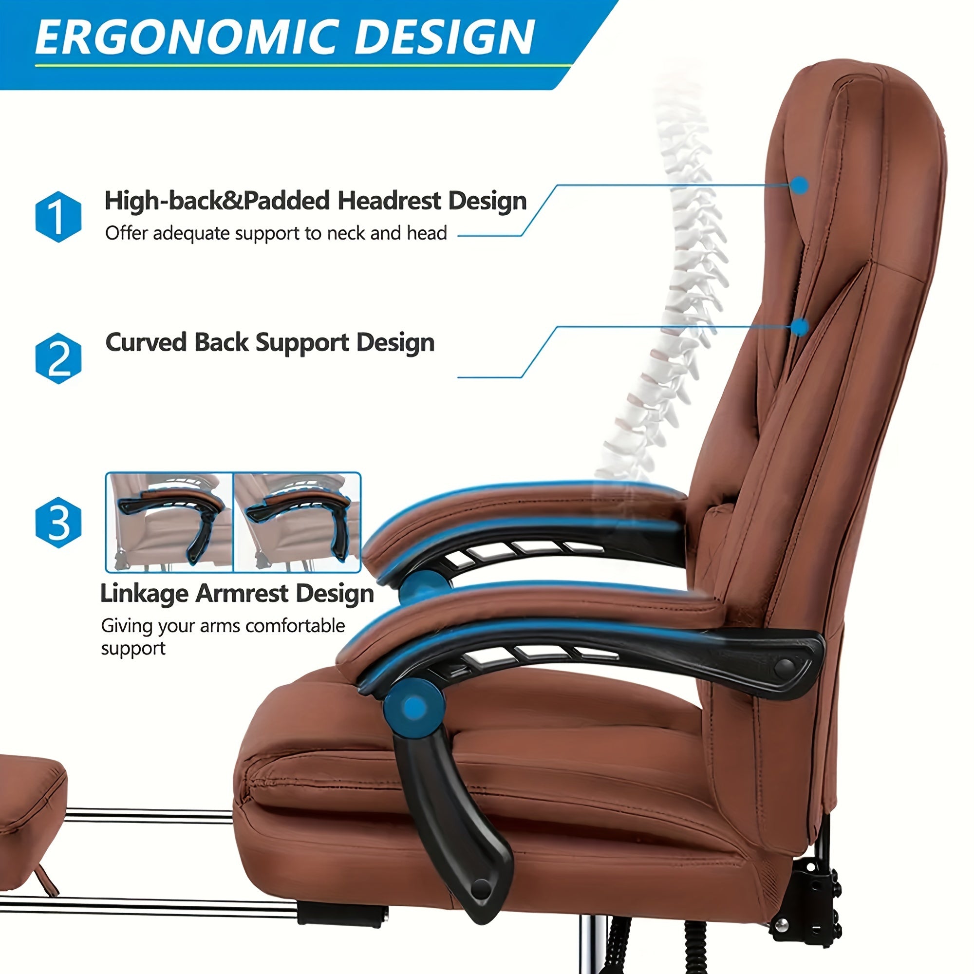 Executive Office Chair with Footrest/ without Footrest( Optional), Big and Tall Reclining Faux Leather Chair