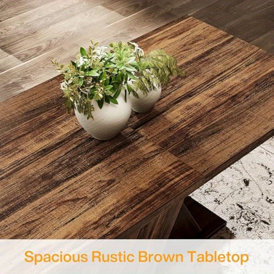 55-Inch Rectangle Wood Dining Table - Farmhouse Dining Table for 4-6 People - Dinner Table for Dining Room