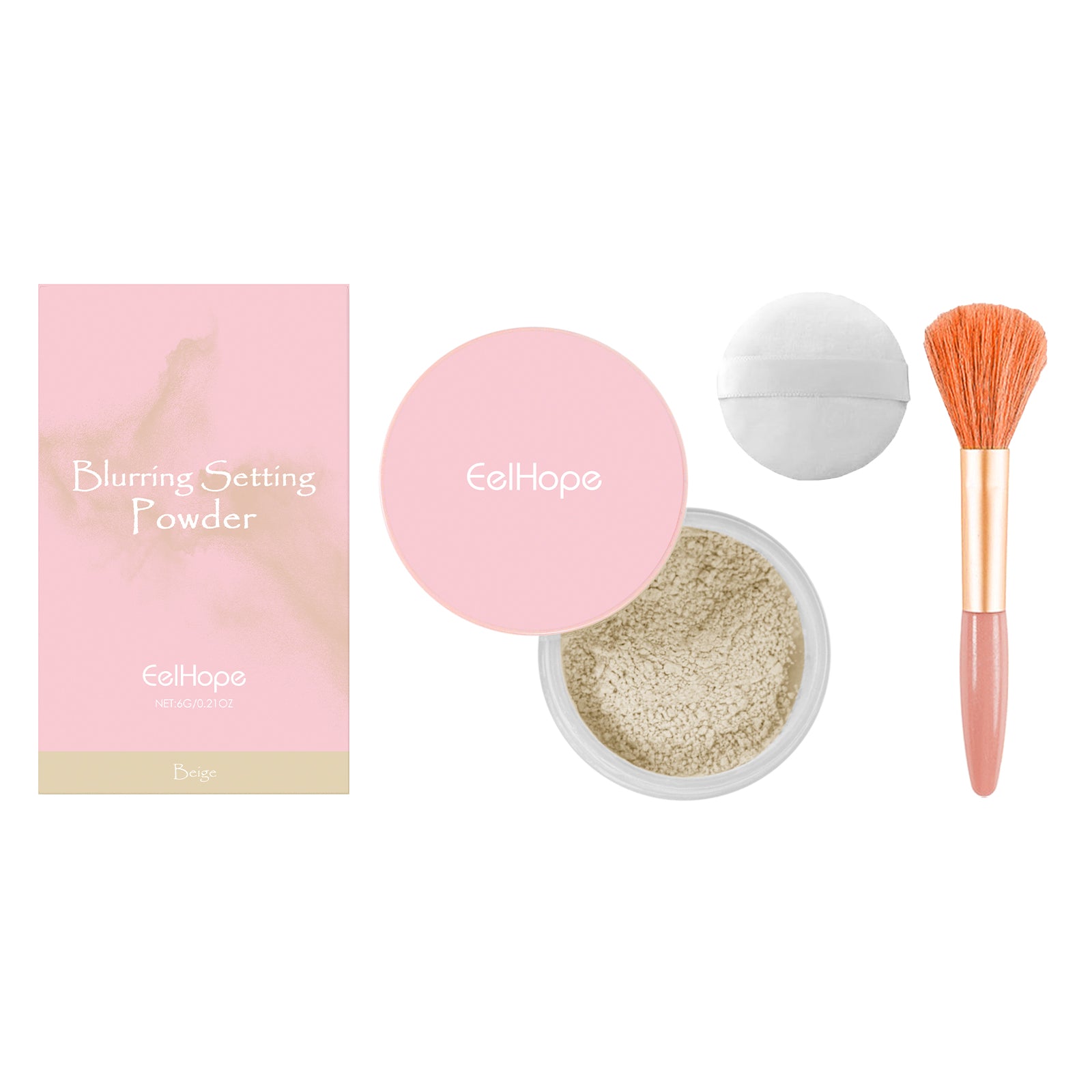 Setting powder with brush, Natural Makeup Light, Delicate Breathable Fit Dry And Wet Dual Use Powder Lasting Makeup