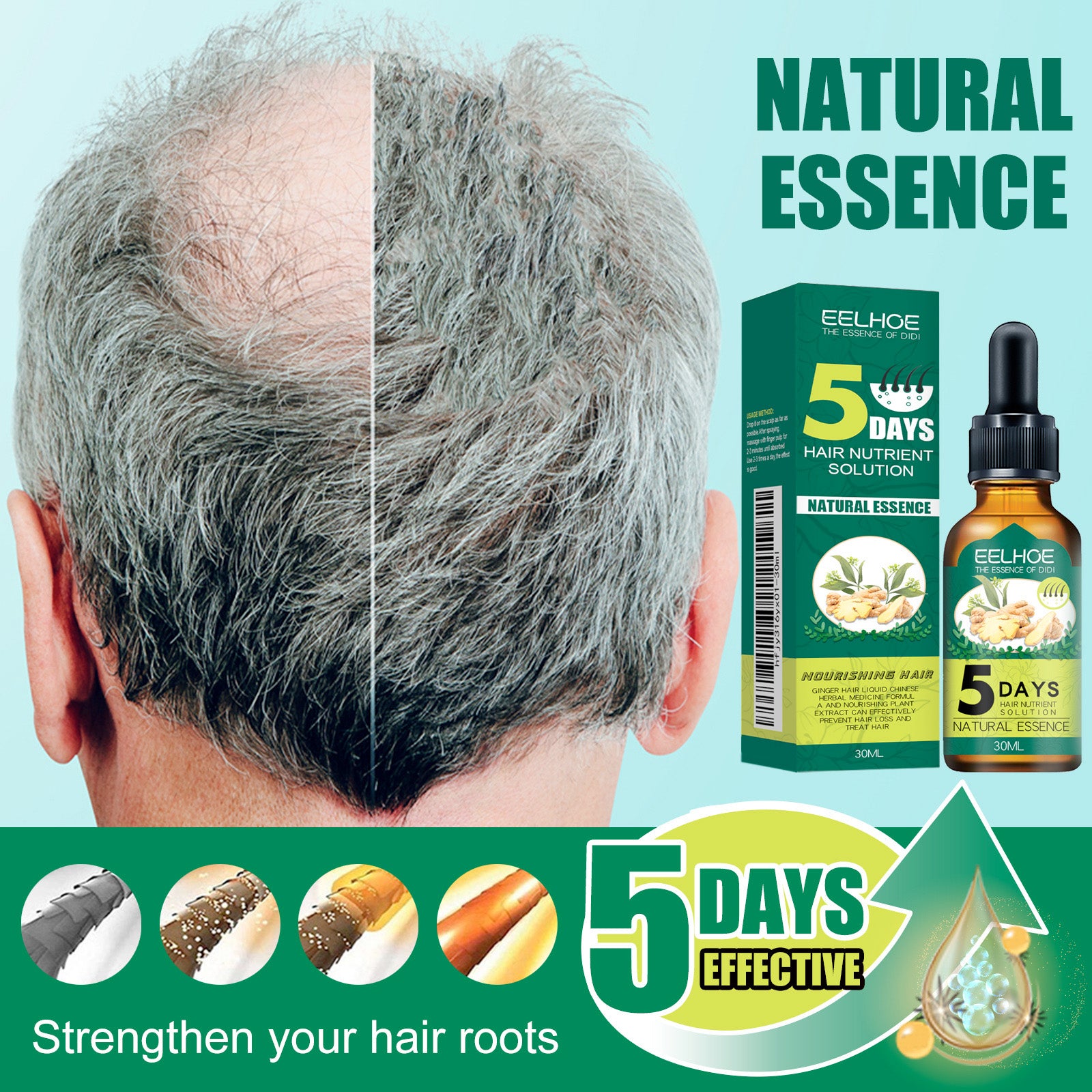 EELHOE Ginger Hair Essential Oil Moisturizes And Softens Hair And Repairs Frizzy Damaged Hair