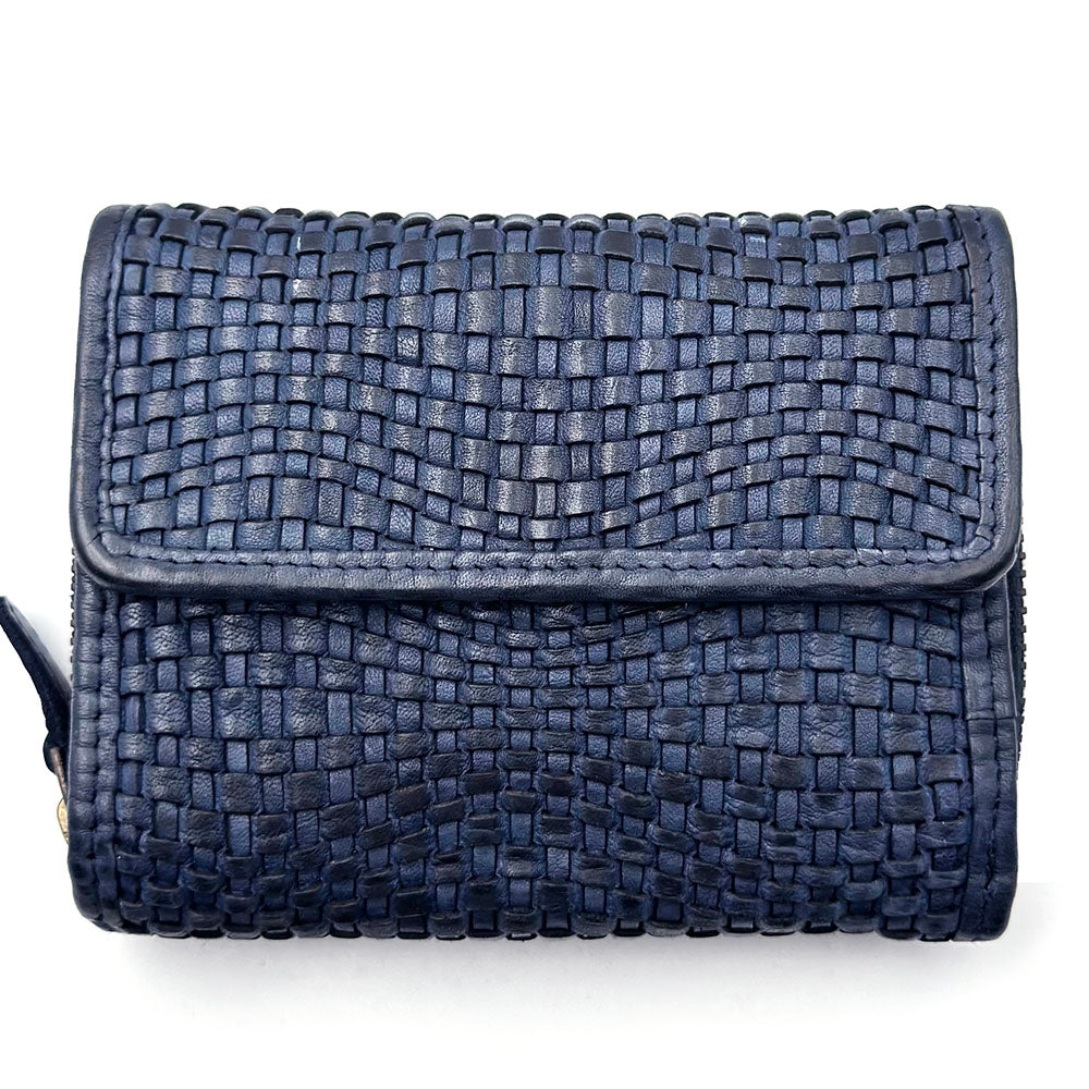 Selenia Washed Cow Leather Woven Wallet - Made In Italy