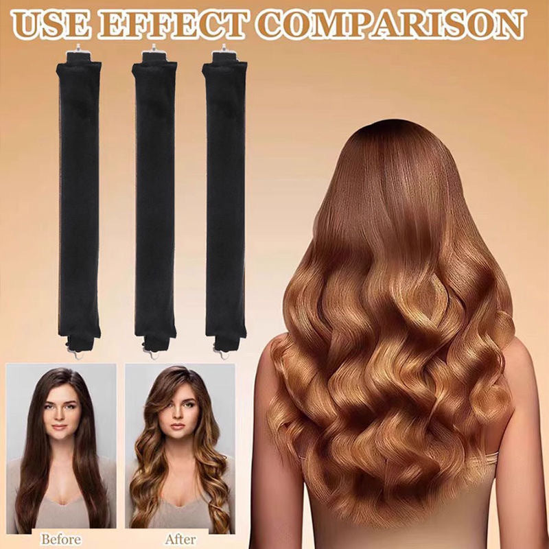 Curling Iron with 3 Rubber Clips 3cm No-Heat Curler Big Wave Hair Styling Tool Sleep