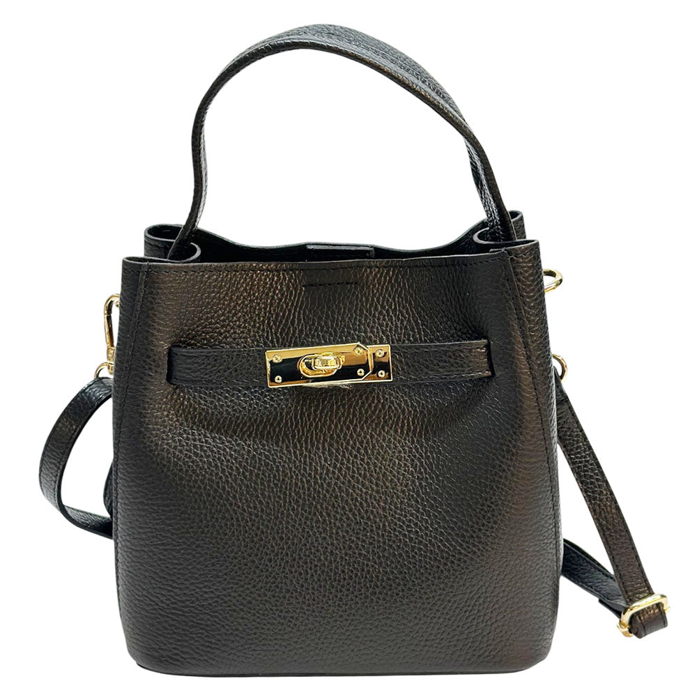 Nives Italian Leather Top Handle Bag - Made In Italy