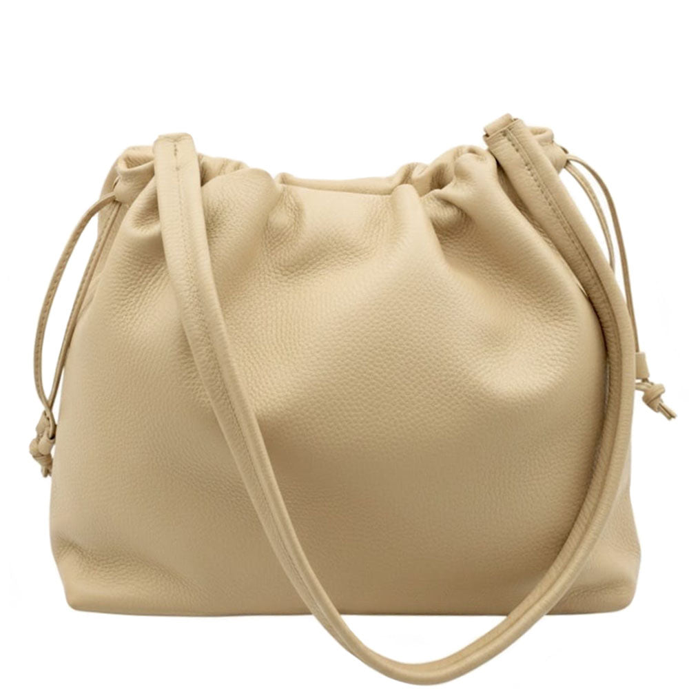 Luciana Cow Leather Drawstring Shoulder Bag - Made In Italy