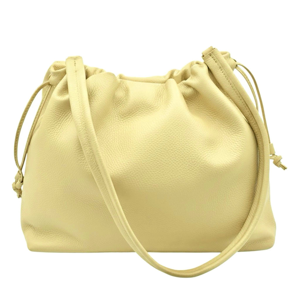 Luciana Cow Leather Drawstring Shoulder Bag - Made In Italy