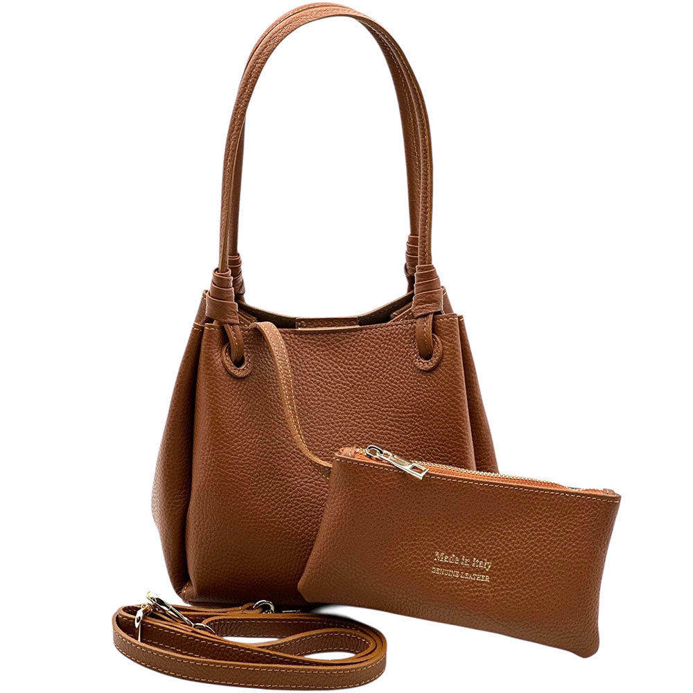 Ornella Pebbled Leather Shoulder Tote - Made In Italy