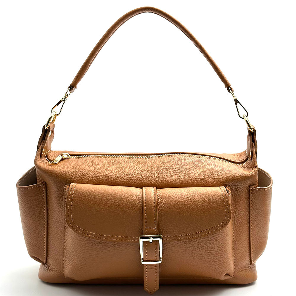 Delvira Pocket Cow Leather Shoulder Bag - Made In Italy