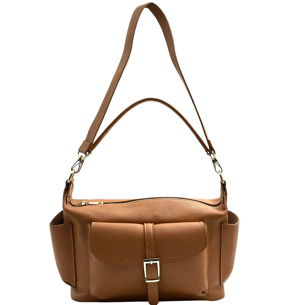 Delvira Pocket Cow Leather Shoulder Bag - Made In Italy