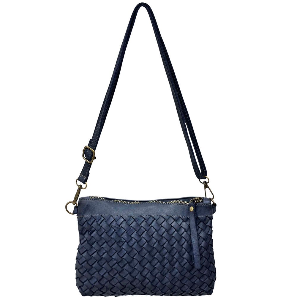 Norevia Mini Washed Cow Leather Woven Crossbody Bag - Made In Italy