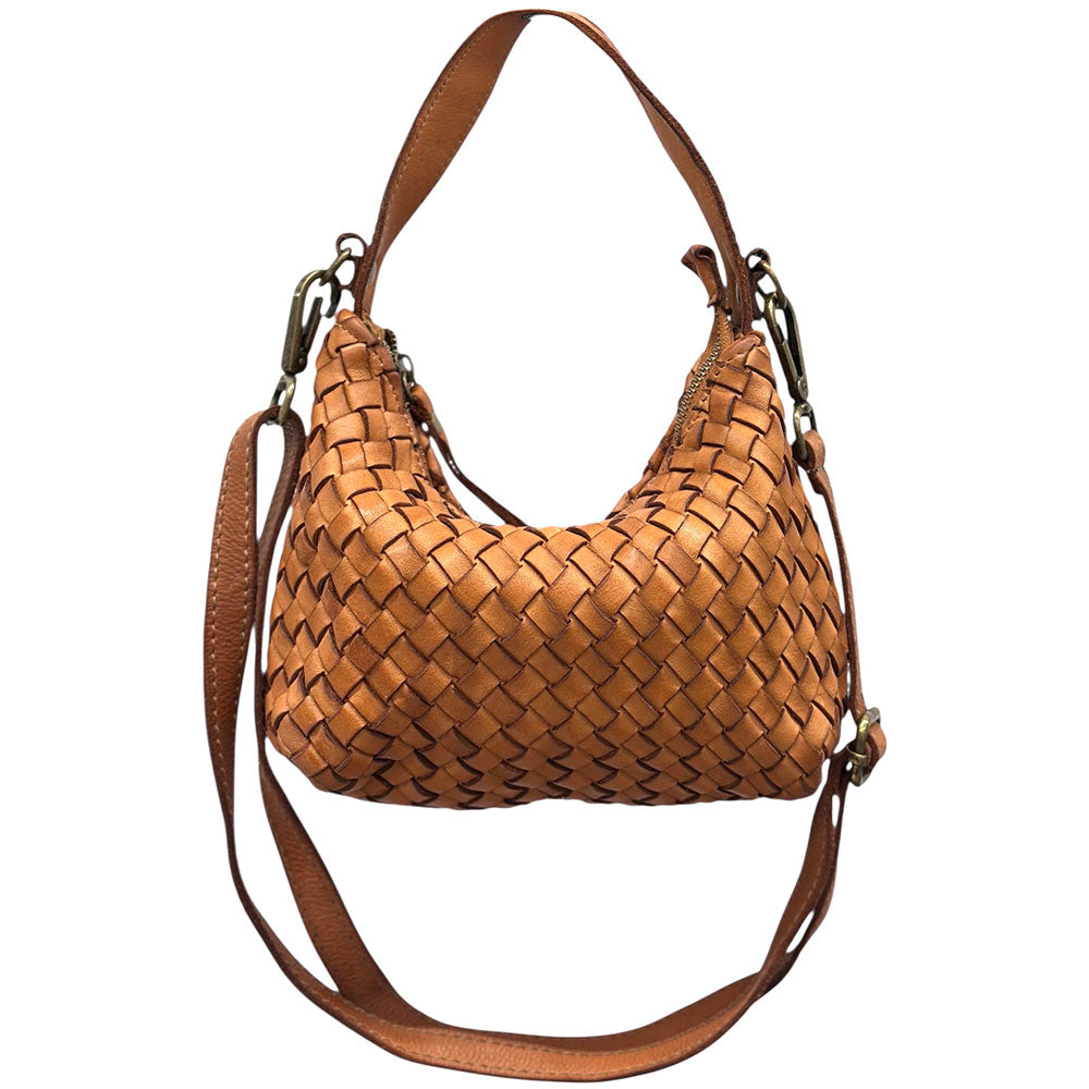 Lorenvia Washed Woven Calf Leather Shoulder Bag - Made In Italy