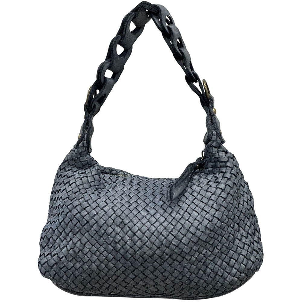 Elarisse Cow Leather Woven Hobo Bag - Made In Italy
