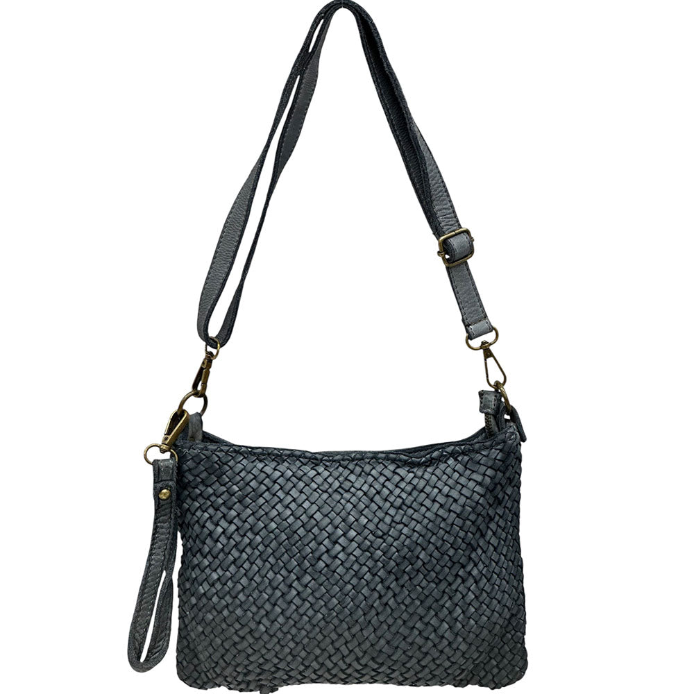 Elvaria Woven Handheld and Crossbody Bag in Calf Leather - Made In Italy