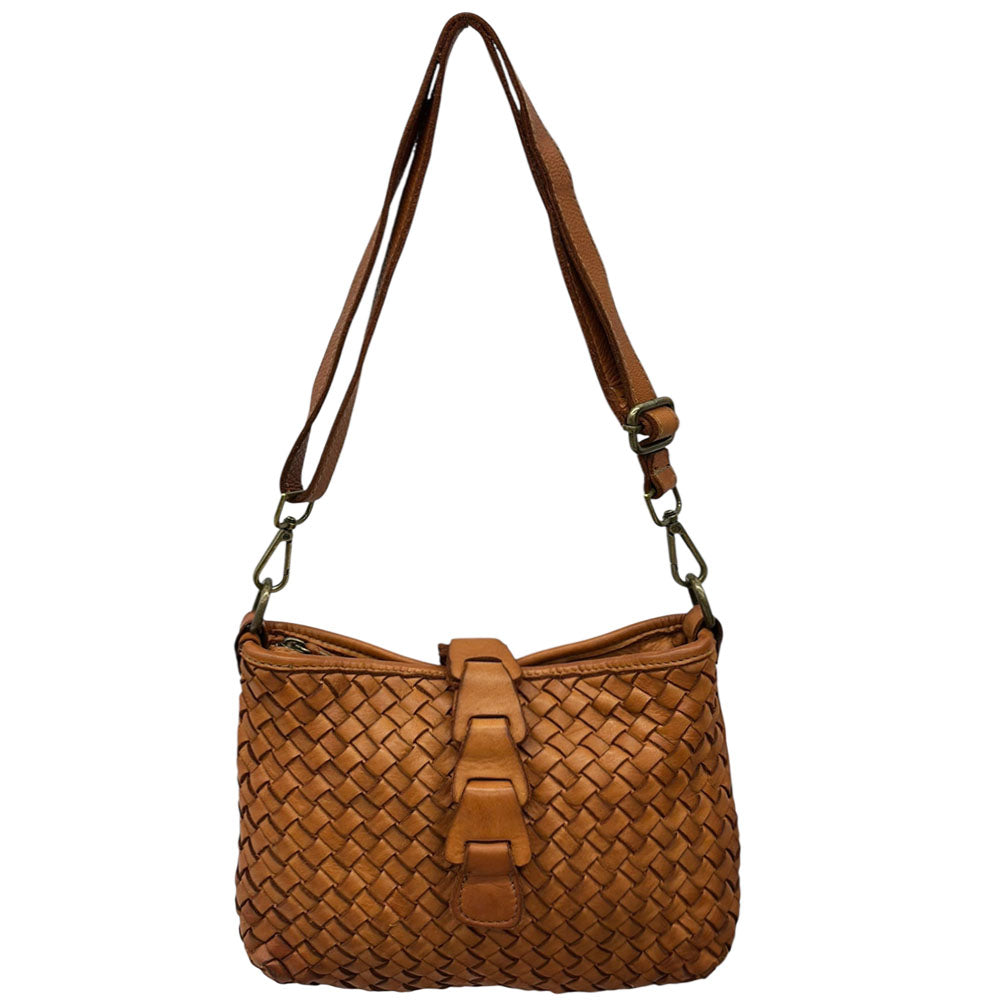 Brinella Woven Washed Cow Leather Crossbody Bag - Made In Italy