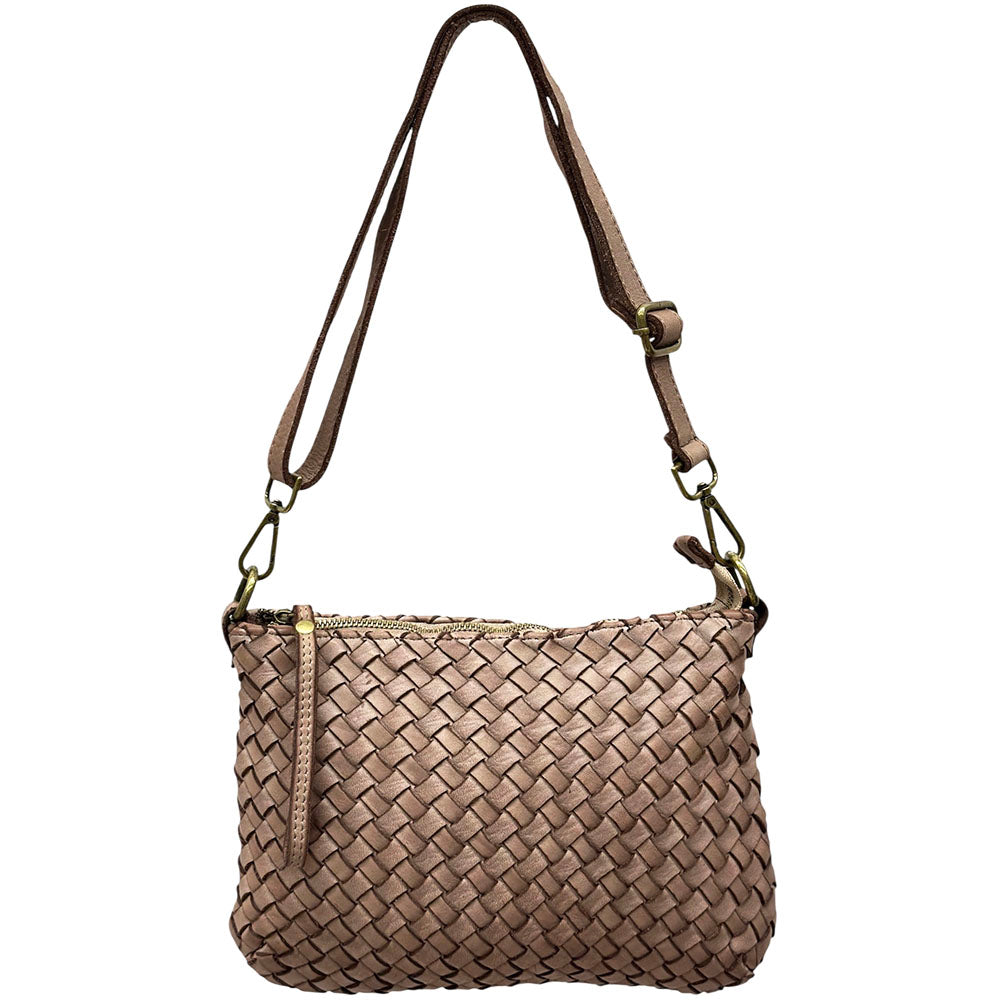 Elvaria Woven Handheld and Crossbody Bag in Hand Washed Italian Calf Leather - Made In Italy