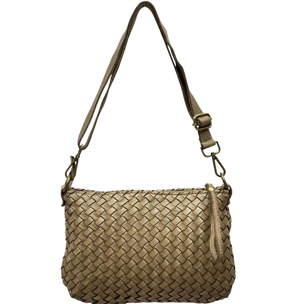Elvaria Woven Handheld and Crossbody Bag in Hand Washed Italian Calf Leather - Made In Italy