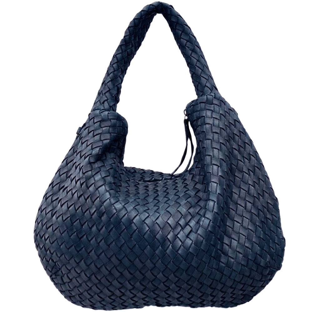 Romilda Woven Washed Cow Leather Hobo Bag - Made In Italy