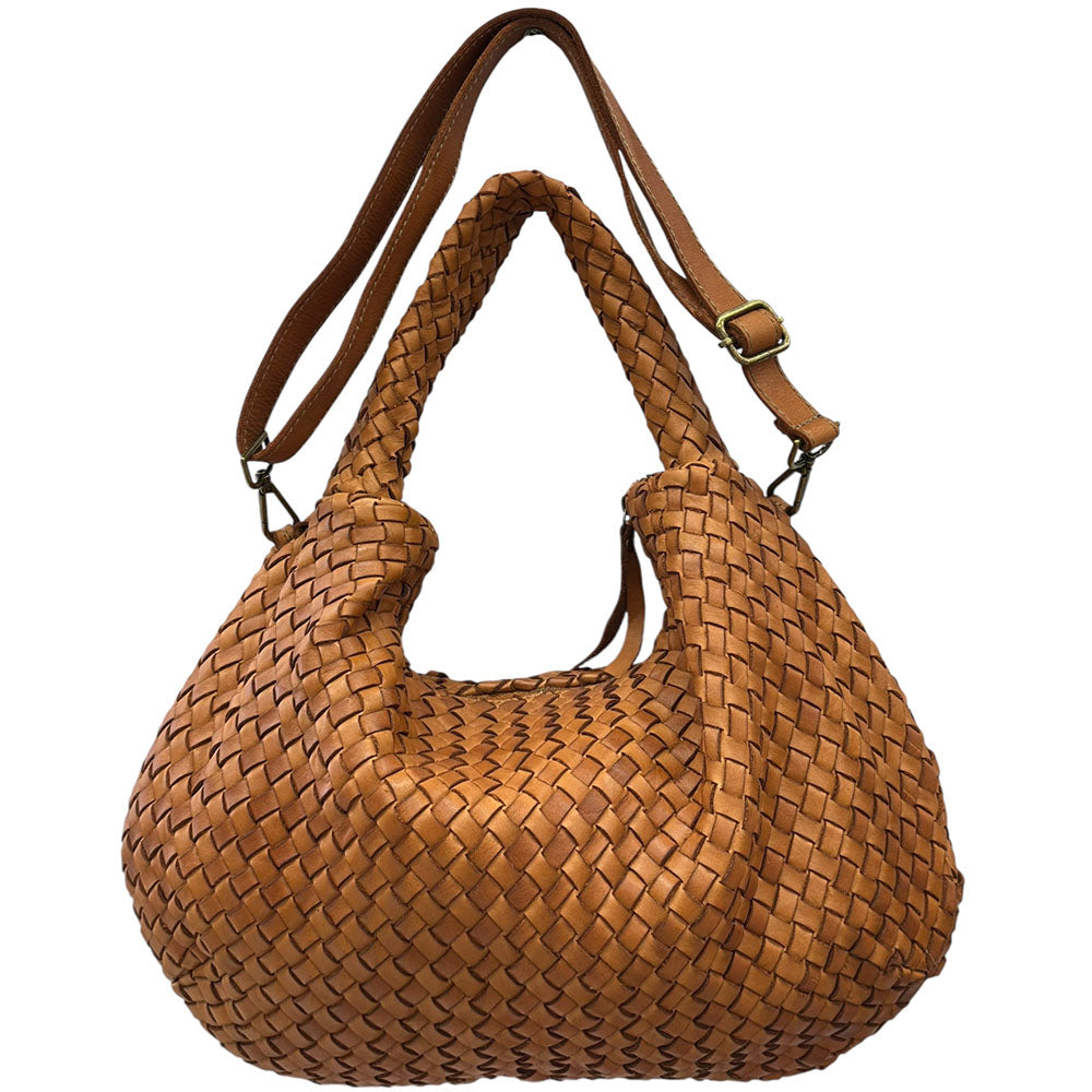 Romilda Woven Washed Cow Leather Hobo Bag - Made In Italy