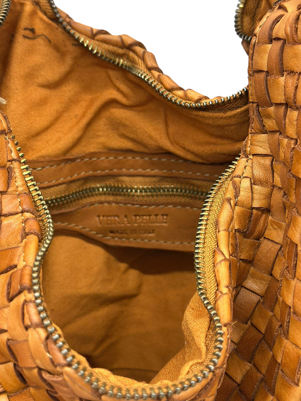 Romilda Woven Washed Cow Leather Hobo Bag - Made In Italy