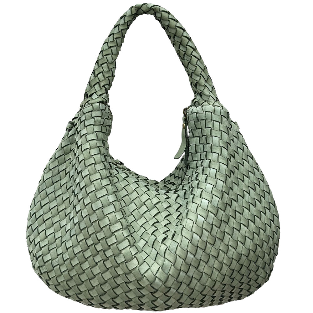 Romilda Woven Washed Cow Leather Hobo Bag - Made In Italy