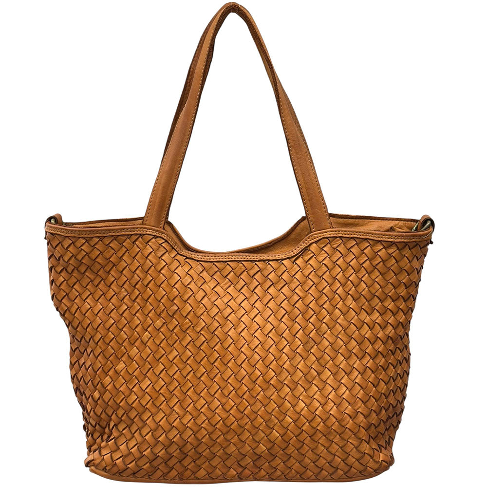Orlena Woven Washed Calf Leather Shoulder Bag - Made In Italy