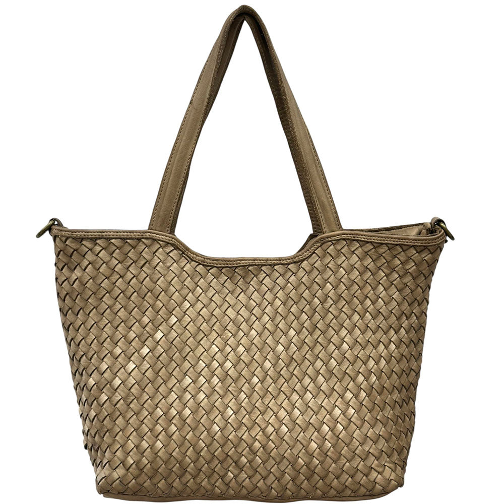 Orlena Woven Washed Calf Leather Shoulder Bag - Made In Italy