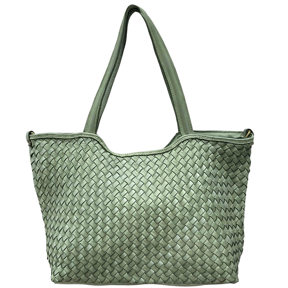 Orlena Woven Washed Calf Leather Shoulder Bag - Made In Italy