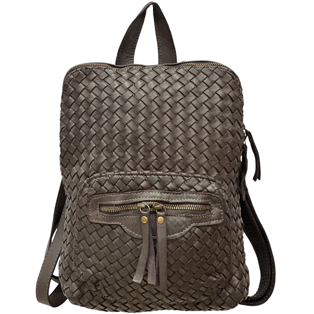 Norvella Woven Washed Calf Leather Backpack - Made In Italy