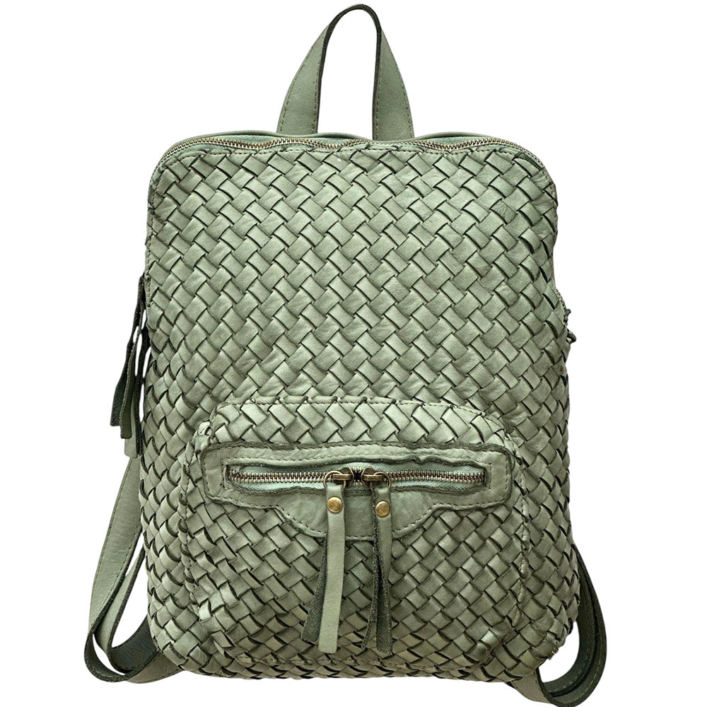 Norvella Woven Washed Calf Leather Backpack - Made In Italy