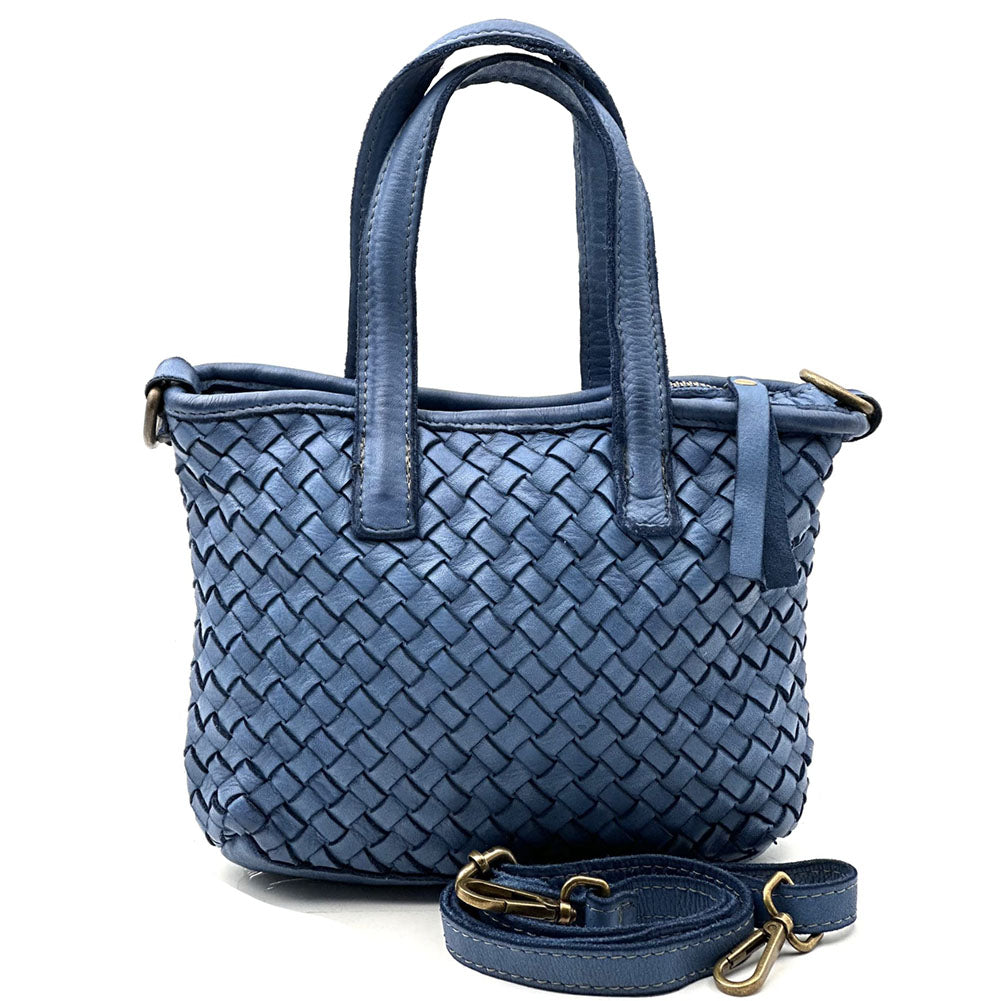 Tessia Handwoven Washed Leather Crossbody Tote - Made In Italy