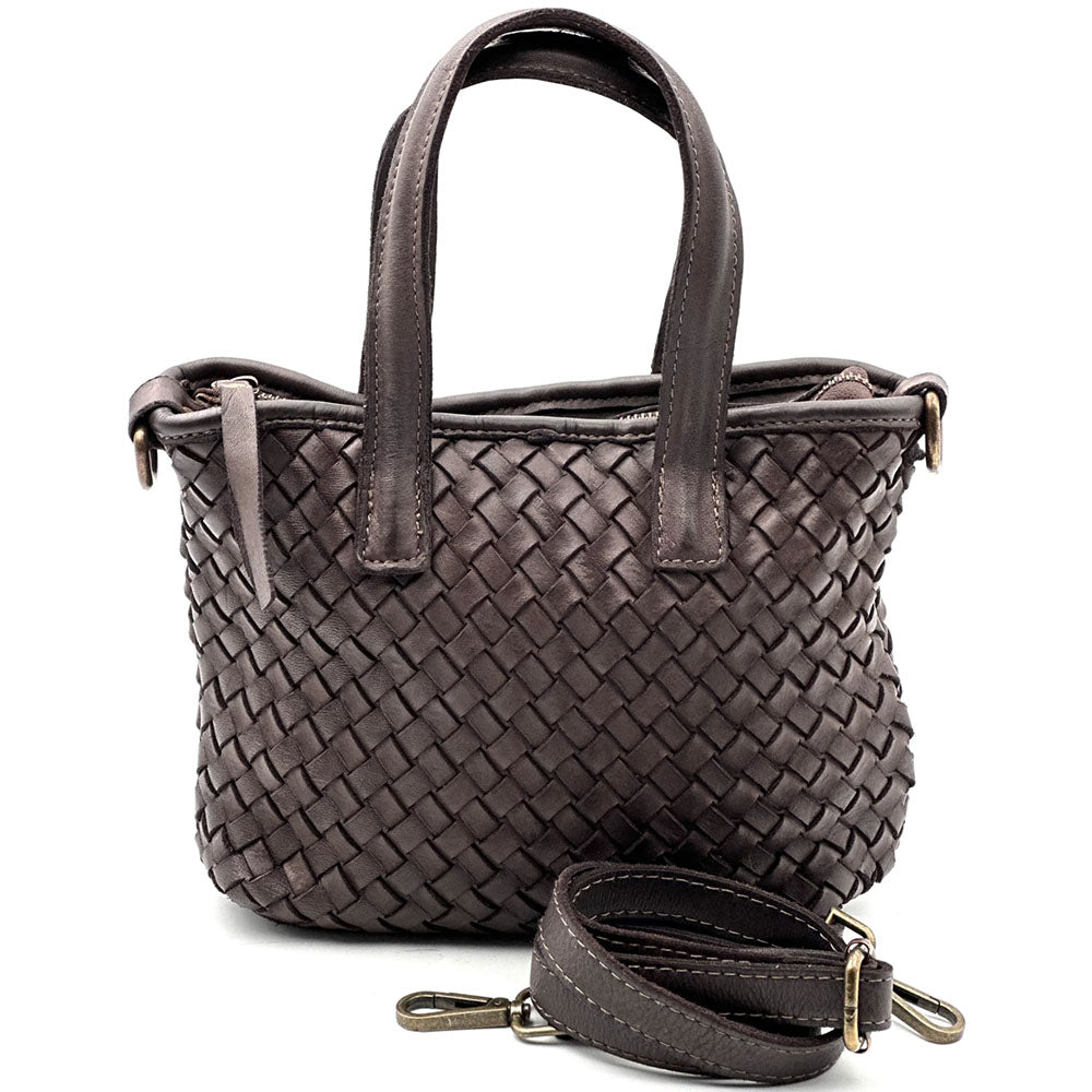Tessia Handwoven Washed Leather Crossbody Tote - Made In Italy