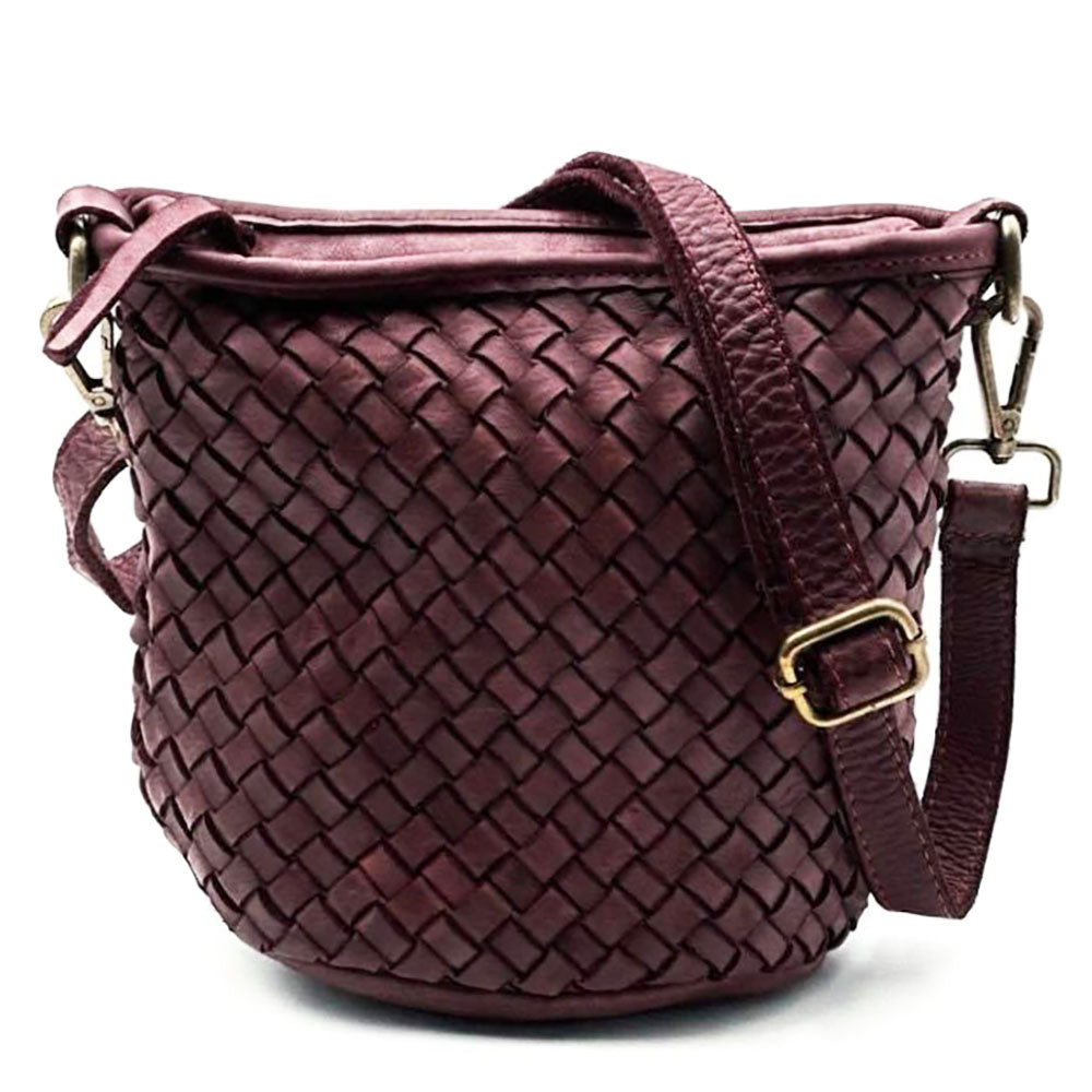 Terenzia Cow Leather Woven Bucket Crossbody Bag - Made In Italy