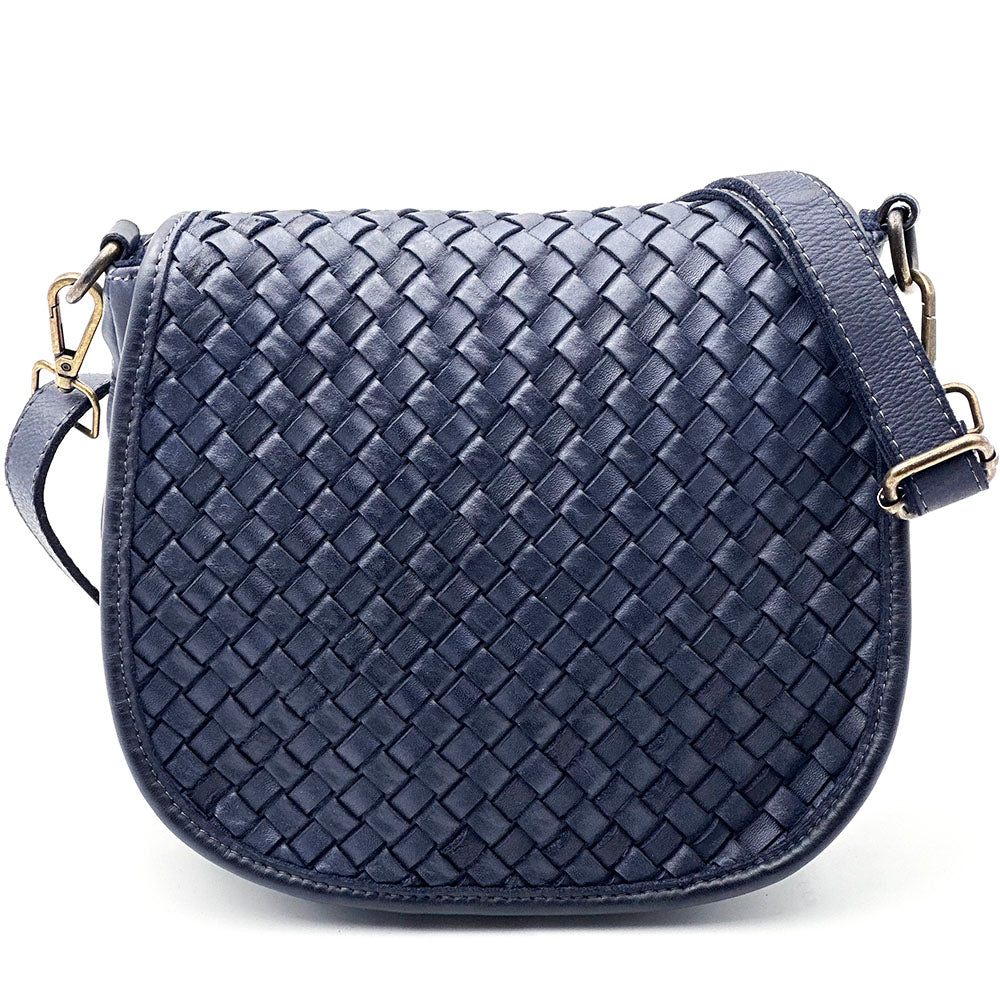 Velisia Woven Cow Leather Saddle Bag - Made In Italy