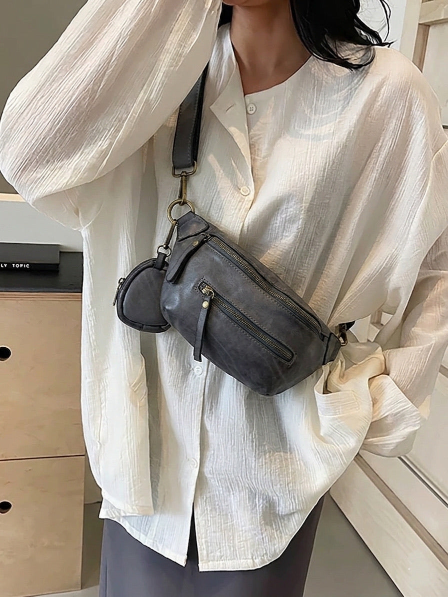 Milo Washed Cow Leather Belt Bag with Coin Pouch - Made In Italy