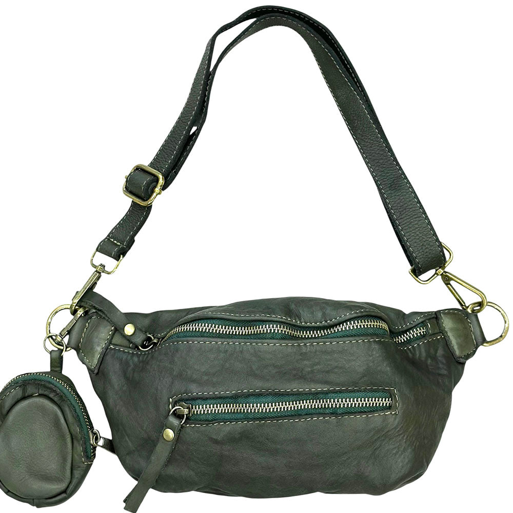 Milo Washed Cow Leather Belt Bag with Coin Pouch - Made In Italy