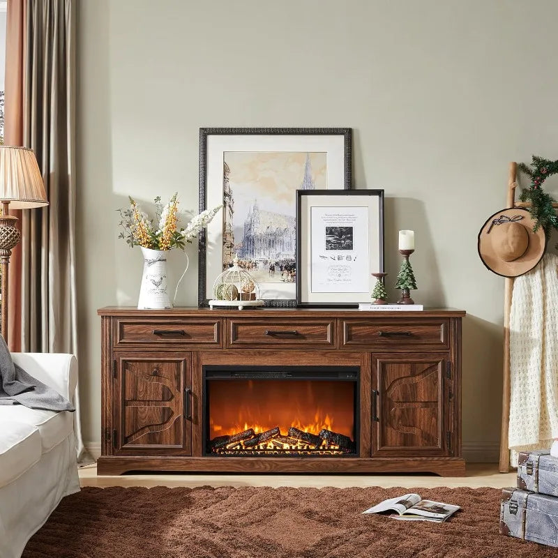 Farmhouse Fireplace TV Stand for Up to 80 Inch TV, Entertainment Center with 30" Electric Fireplace for 65 75 Inch TV, 70"