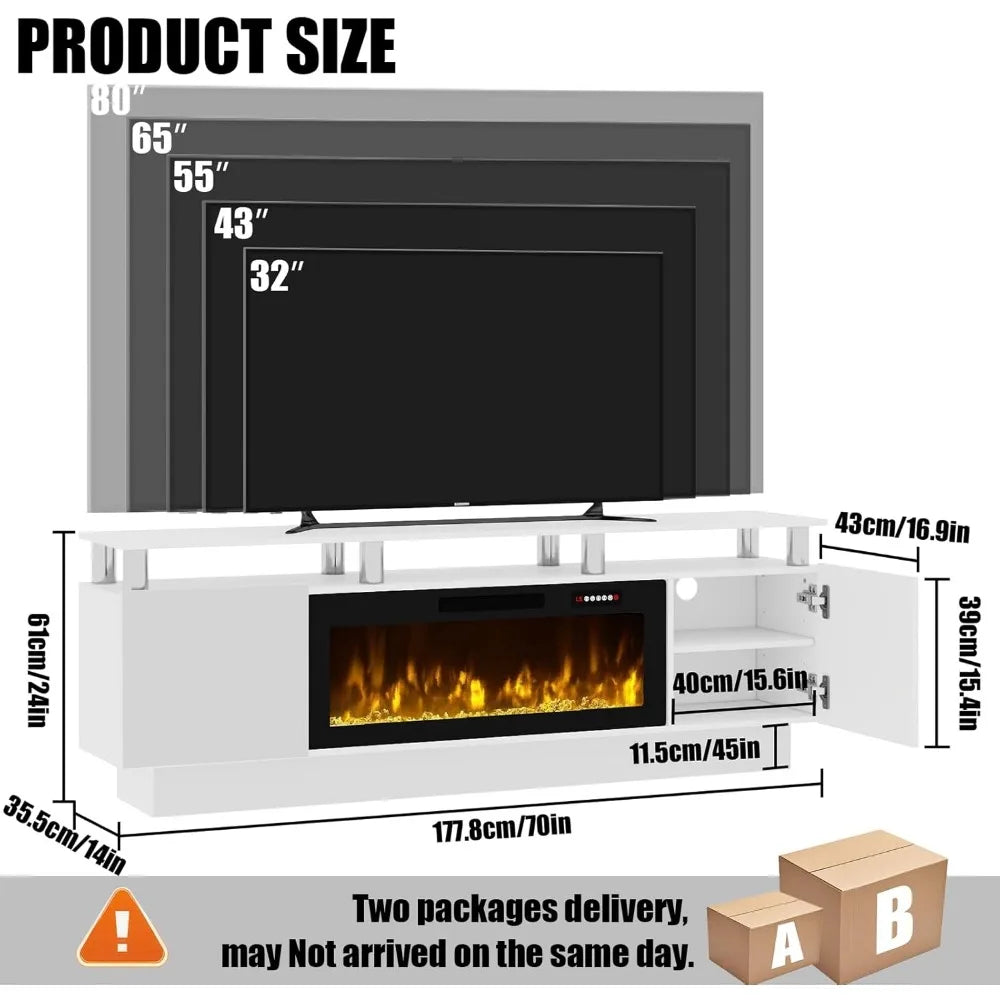 70" Modern Fireplace TV Stand with 36" Electric Fireplace for TVs Up to 80 inch, Luxury LED Light Entertainment Center