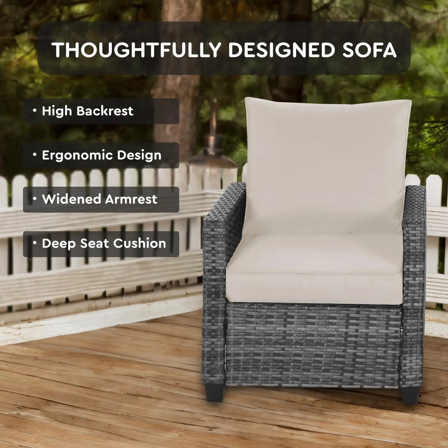 5 Piece Rattan Outdoor Patio Furniture Set, Weather-Resistant Outdoor Conversation Furniture