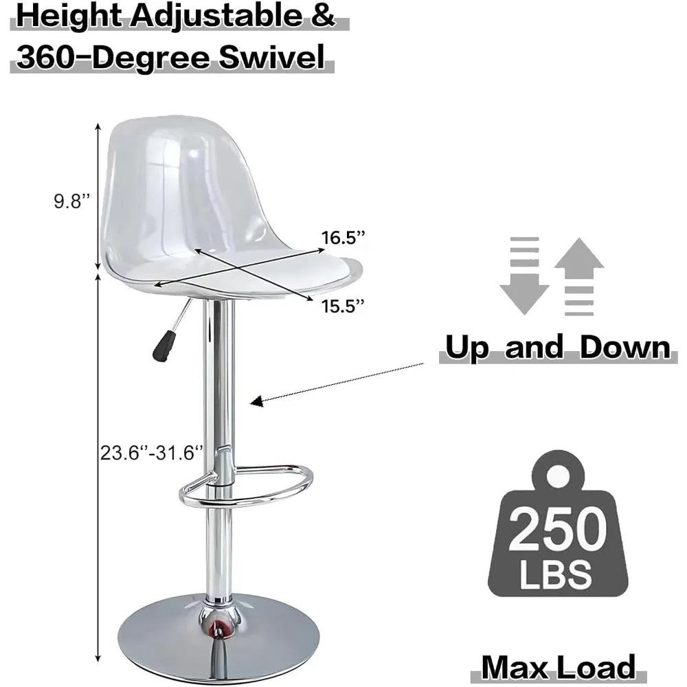 Bar stools Set of 4, Pu LeatherAdjustable Swivel Barstools Kitchen CounterHeight Bar Stool Clear Bar Stool with ErgonomicsBackre