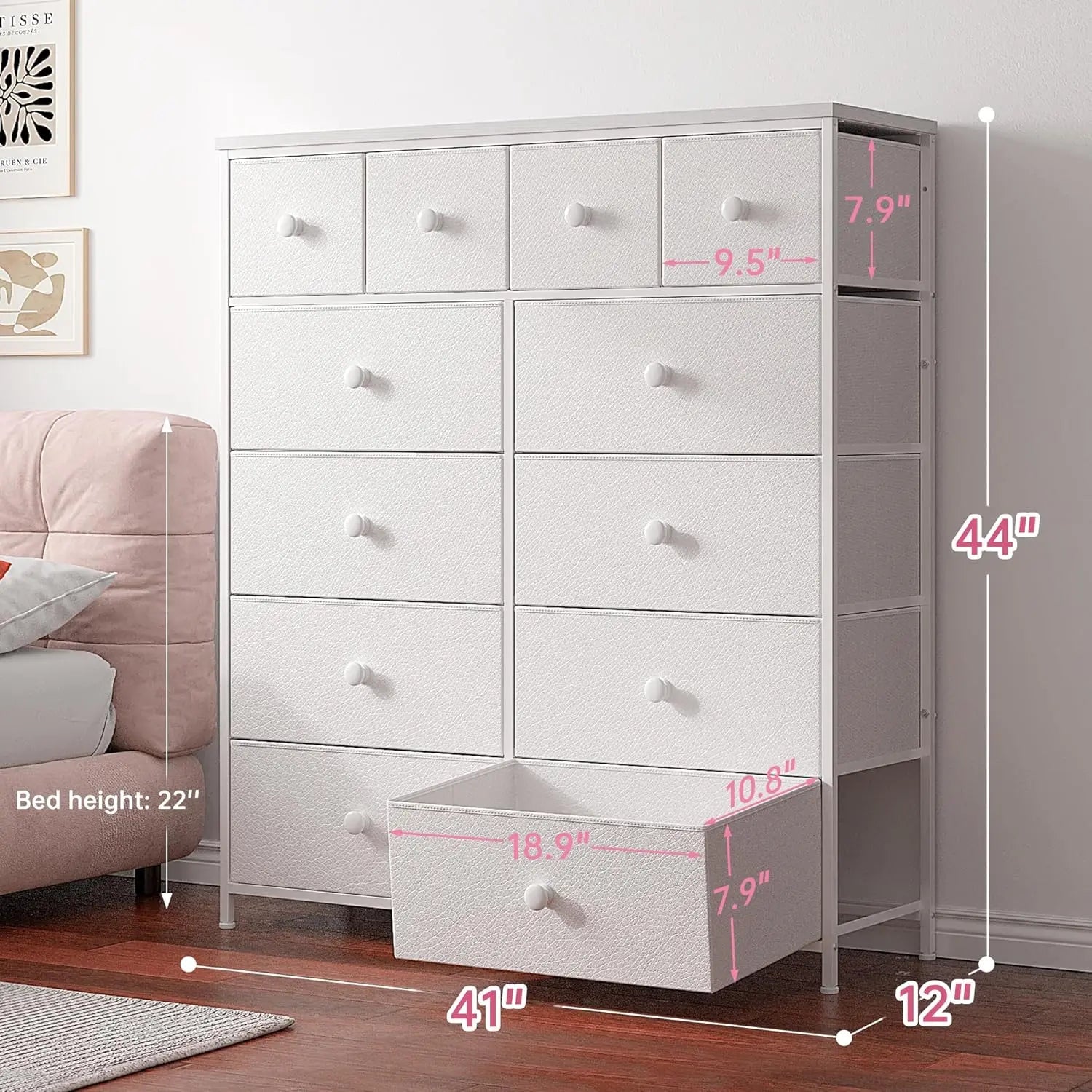 Dresser for Bedroom with 12 Drawers Dressers & Chest of Drawers with Wood Top, Metal Frame,Tall Dressers
