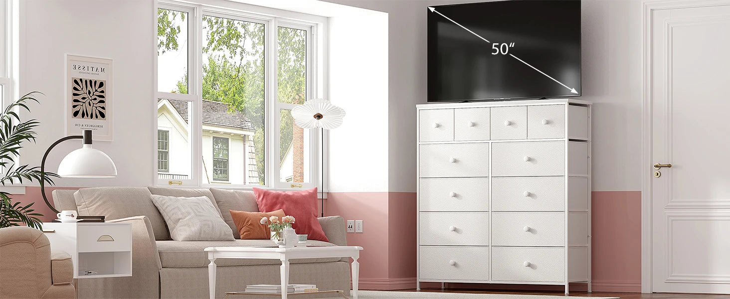 Dresser for Bedroom with 12 Drawers Dressers & Chest of Drawers with Wood Top, Metal Frame,Tall Dressers