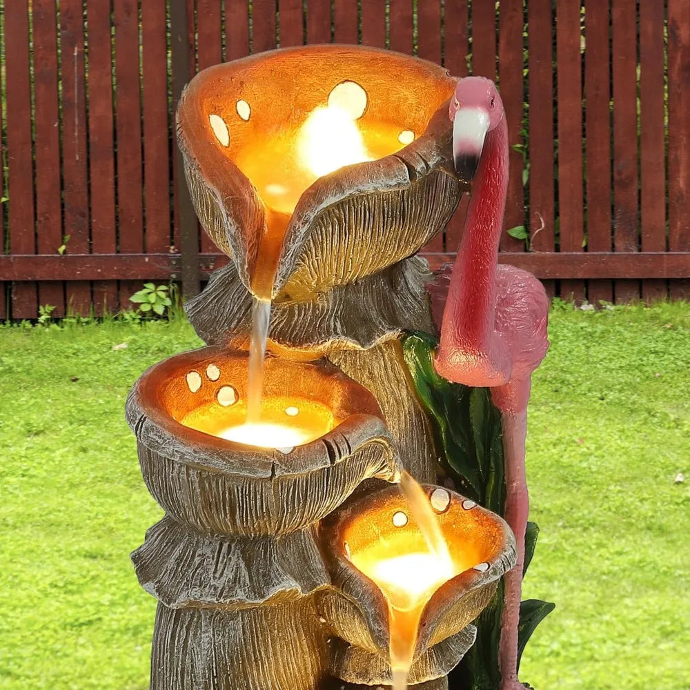 Outdoor Water Fountain - 5 Tier Floor-Standing Cascading Garden Fountain, 25" H Indoor/Outdoor Flamingos Water Fountain