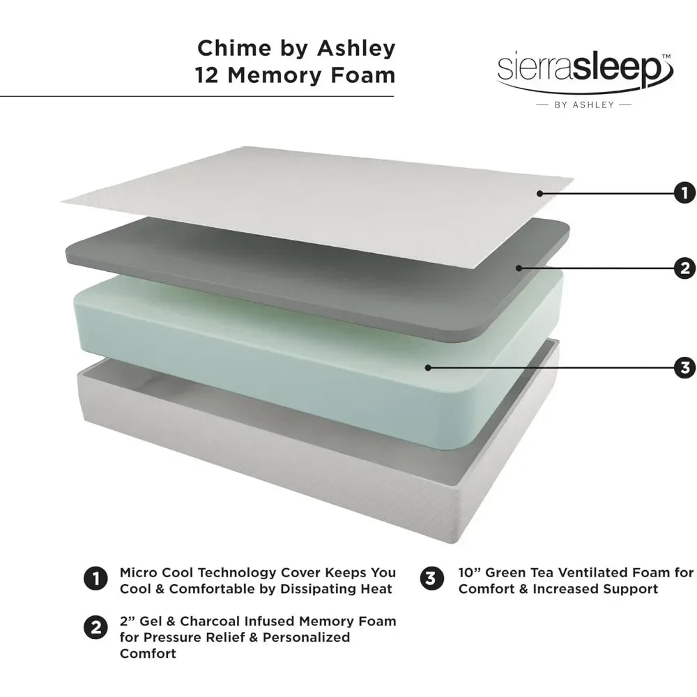 King Size Chime 12 Inch Medium Firm Memory Foam Mattress with Green Tea & Charcoal Gel for Pressure Relief