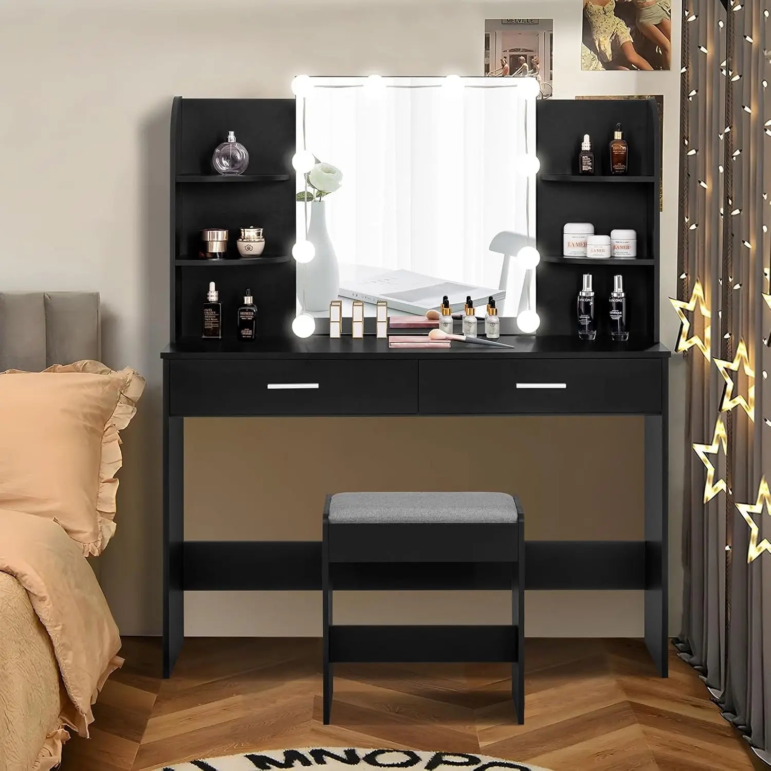 Makeup Vanity with Mirror &10 LED Lights, Vanity Makeup Table Set with 2 Drawers