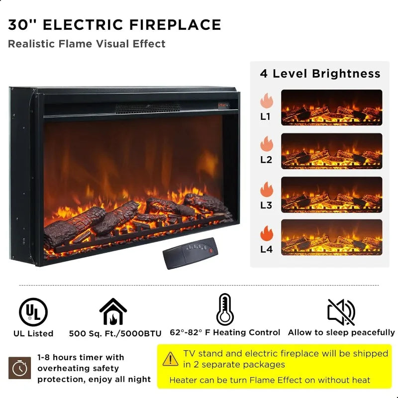 Farmhouse Fireplace TV Stand for Up to 80 Inch TV, Entertainment Center with 30" Electric Fireplace for 65 75 Inch TV, 70"