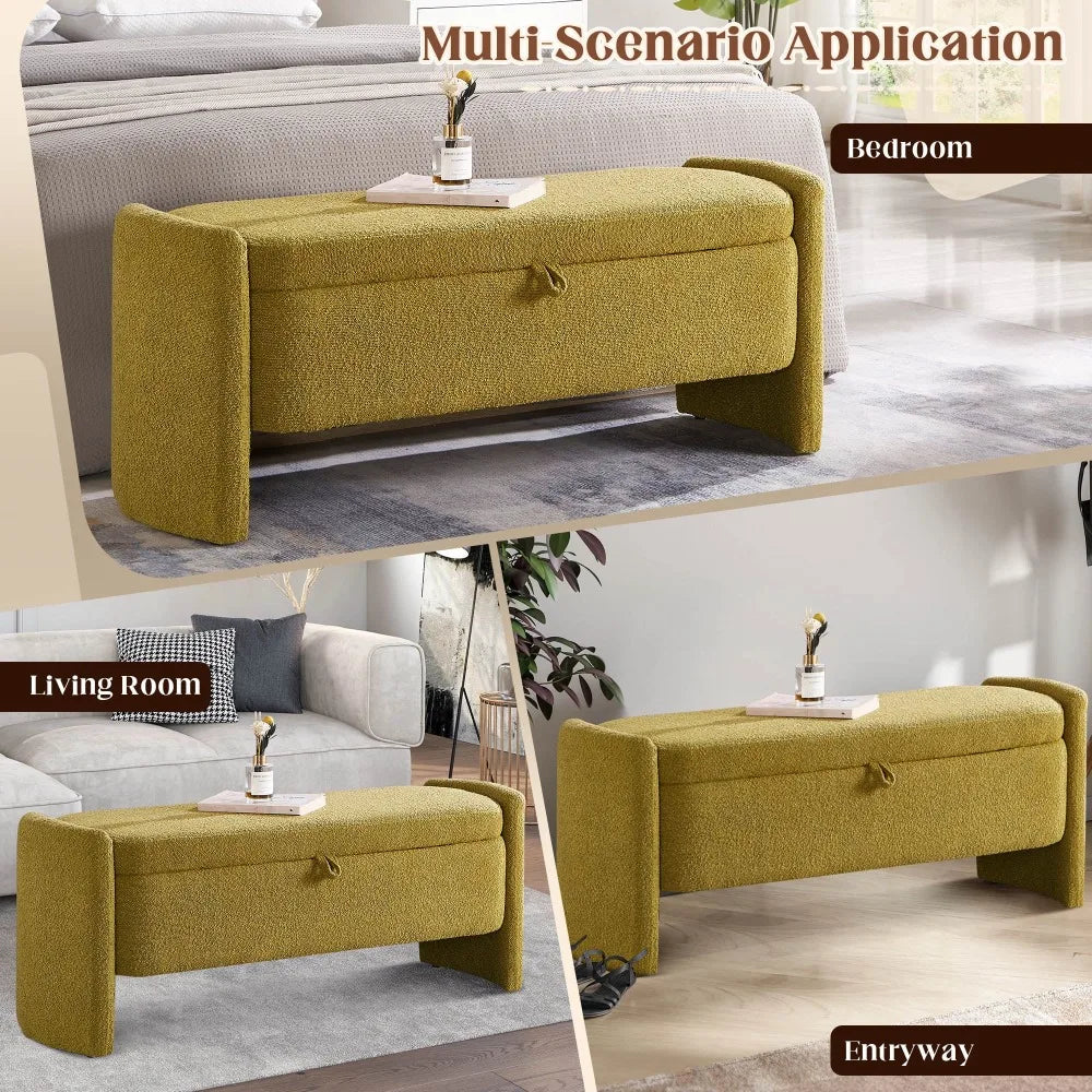 41.73" End of Bed Storage Bench, Teddy Upholstered Storage Ottoman Benches
