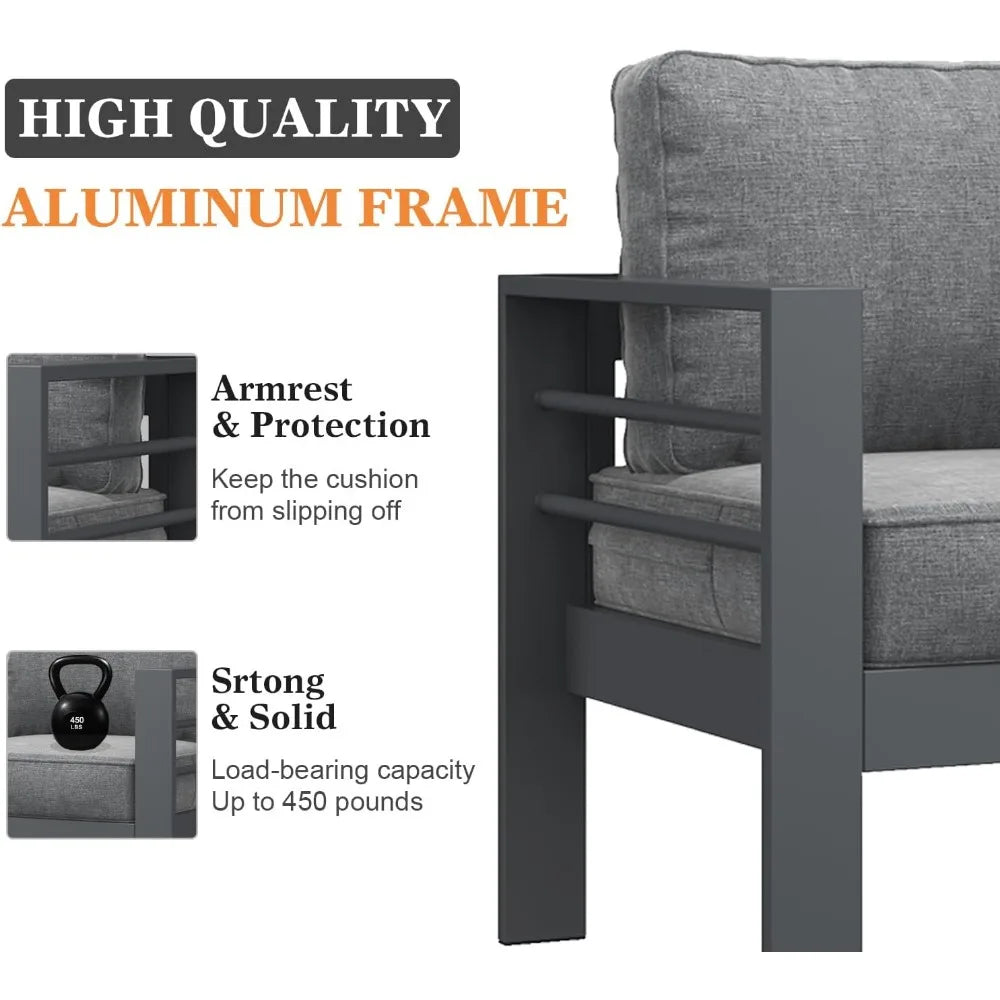 Modern 5-Piece Aluminum Patio Furniture Set – Metal Sectional Sofa with Coffee Table