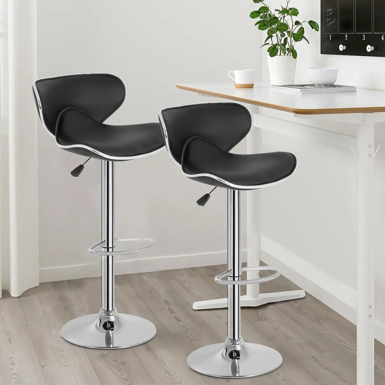 Bar Stools Set of 2, Counter Height Adjustable Bar Stools with Back Stool PU Leather Swivel Bar Stool Dining Chairs