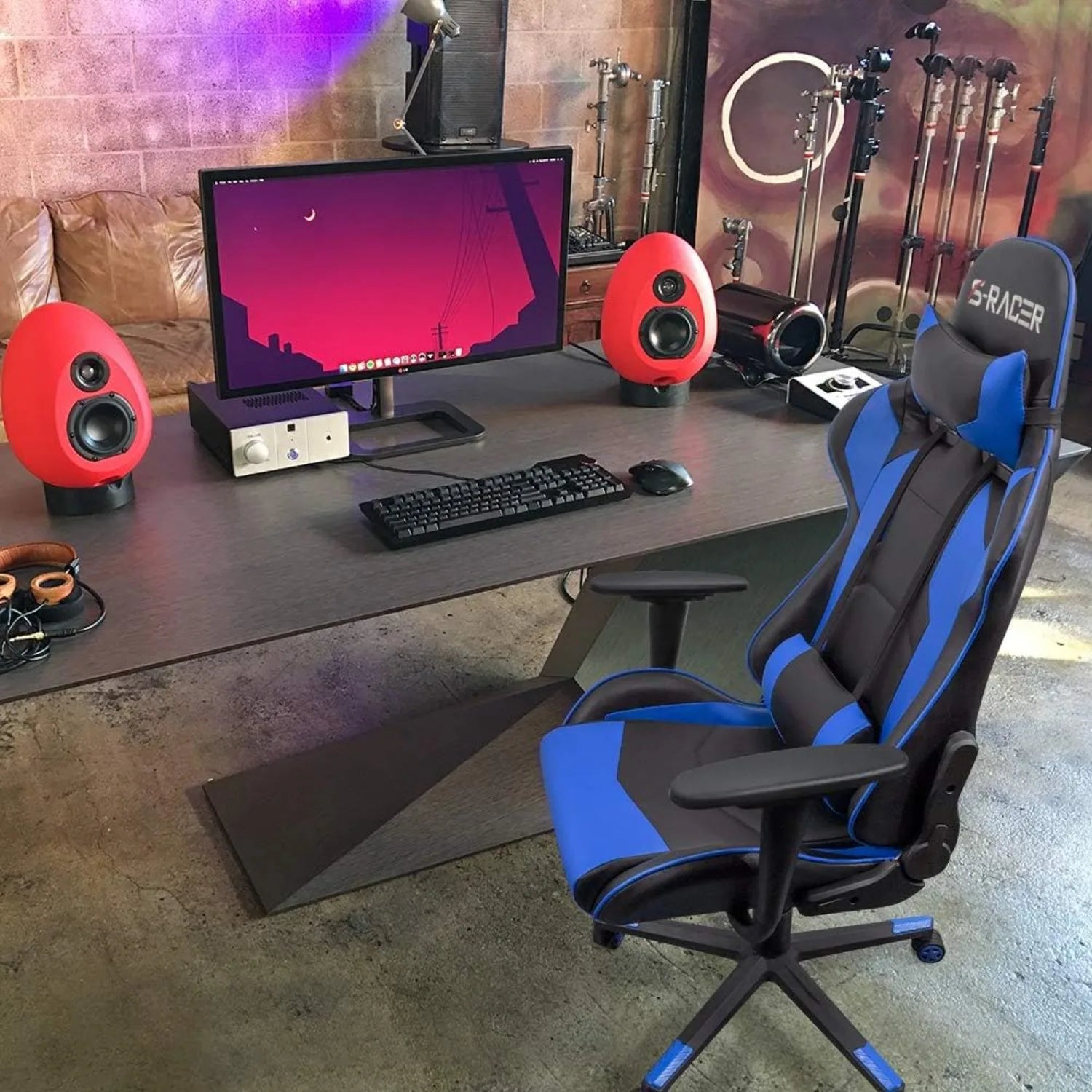 Gaming Executive Ergonomic Adjustable Swivel Task Chair with Headrest and Lumbar Support,19.8"D x 20.5"W x 47.8"H