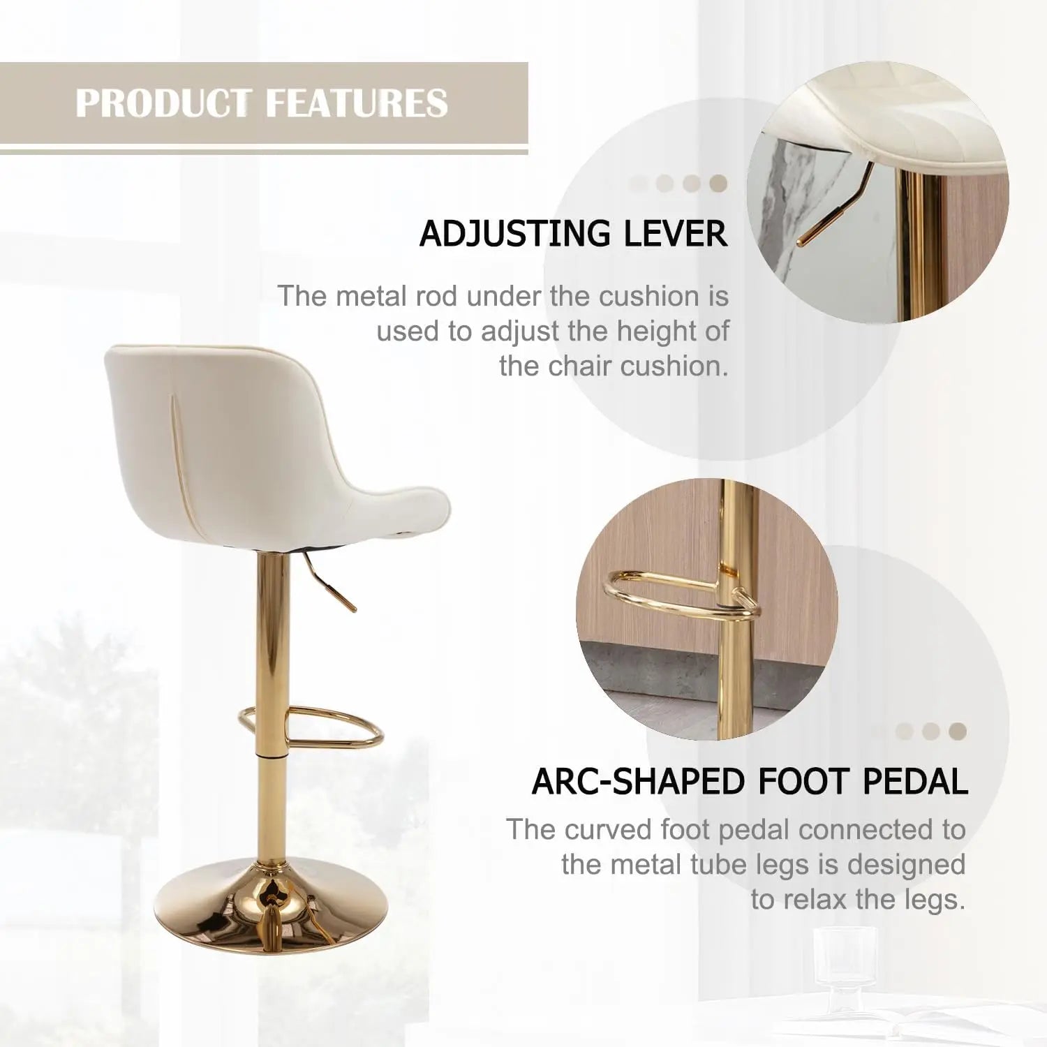 Adjustable Swivel Gold Bar Stools Set of 4, Counter Height with Backs, Modern Velvet Island Chairs for Kitchen Home Decor(Beige)